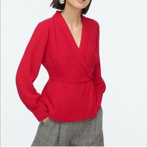 NWT J. Crew Festive Red Drapey Faux-Wrap Top In 365 Crepe AE875 Size 6